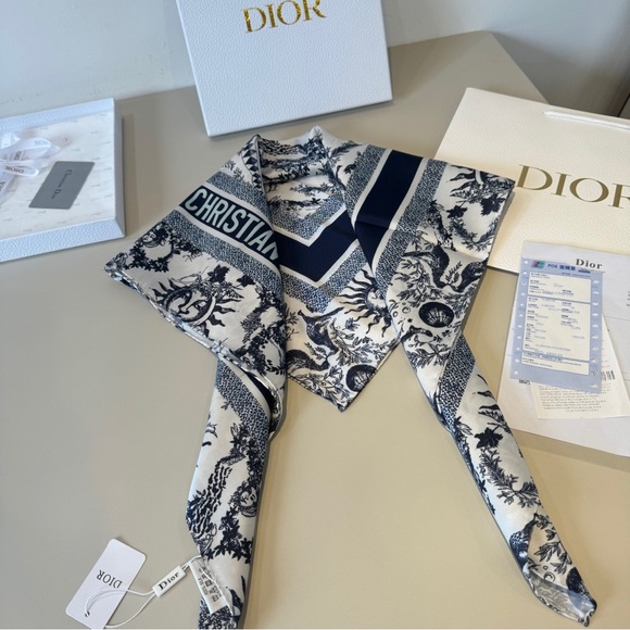 Accessories - Dior Style Toile de Jouy Print Silk Scarf